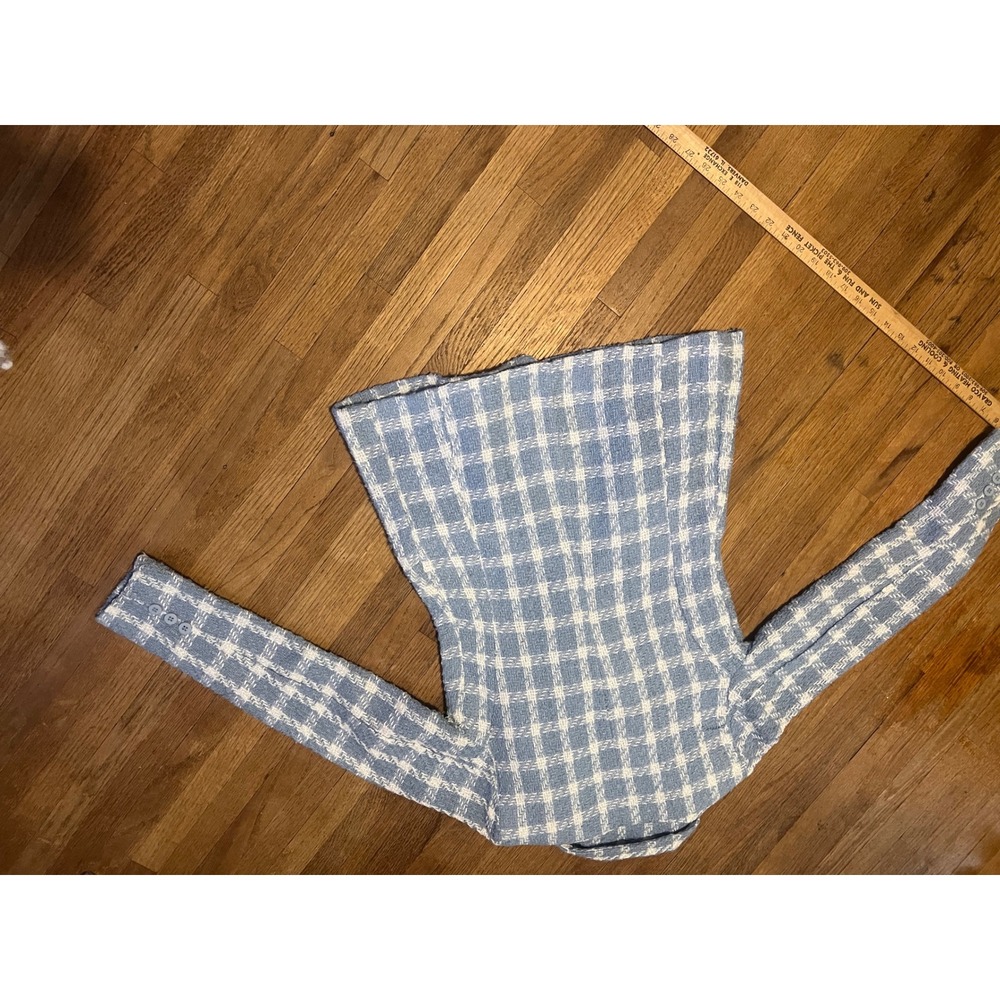 HYFVE Blue White Plaid Tweed Double Breasted Blazer Jacket Womens S Quiet Luxury - Picture 10 of 10